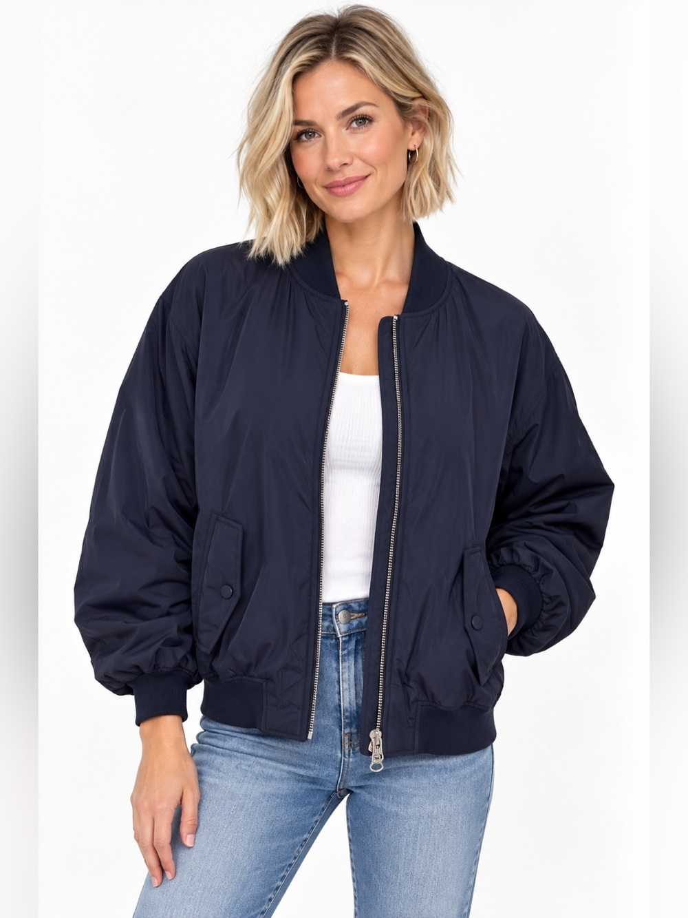 InWear Dark Navy Bomber Jacket Size 8 NWT